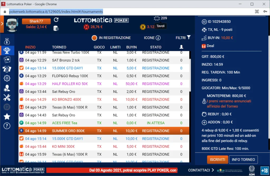 Lottomatica poker chat