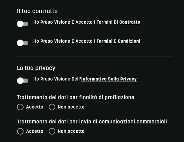 Accetta i T&C: