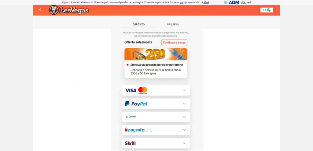 Screenshot: Pagina del deposito
