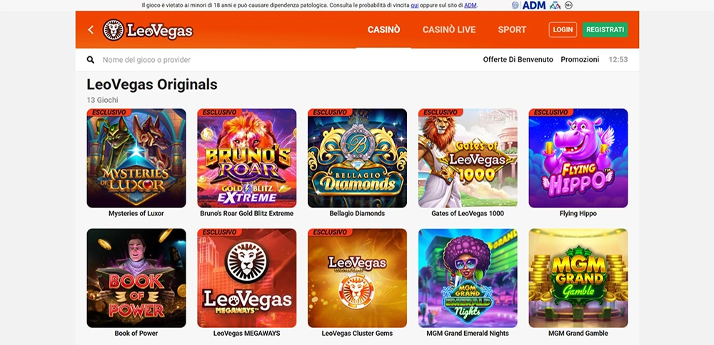 Screenshot: Pagina dei giochi