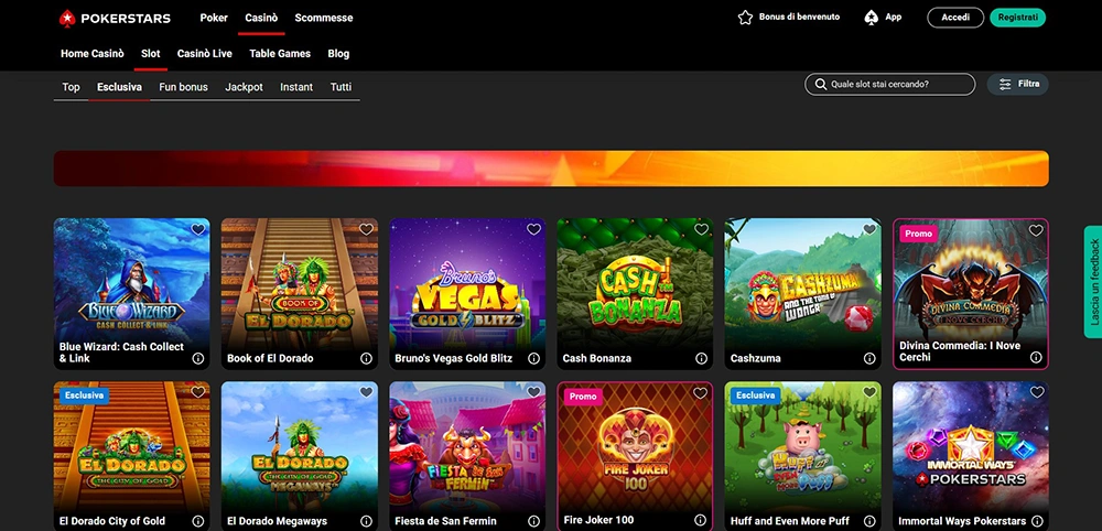 Screenshot: Pagina con giochi da casinò