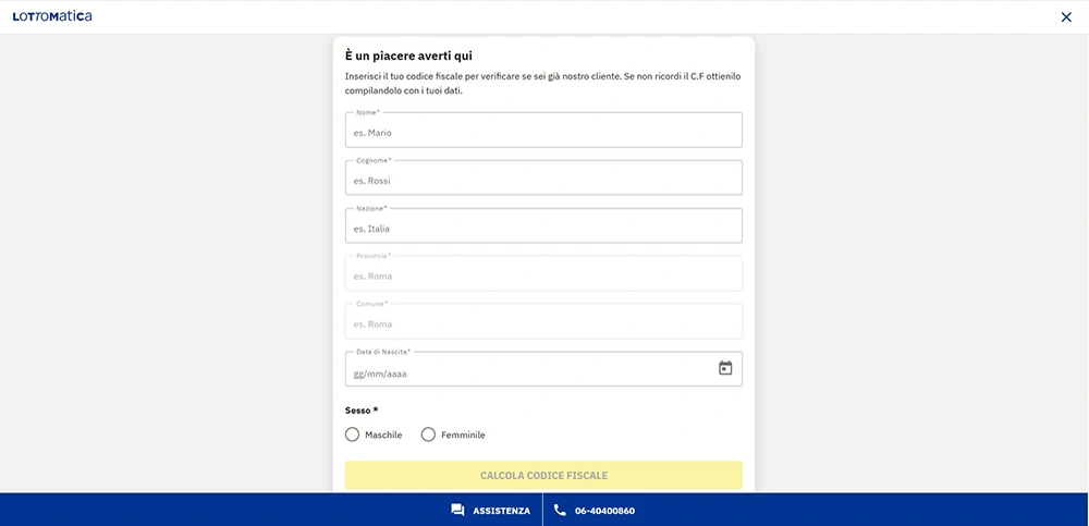Screenshot: Pagina di registrazione Lottomatica