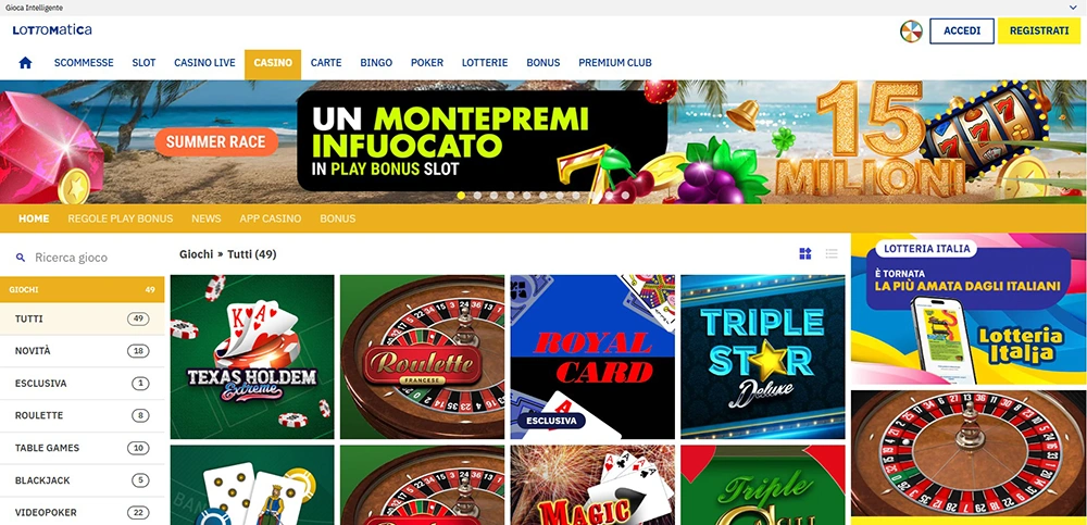 Screenshot: Pagina Principale Lottomatica