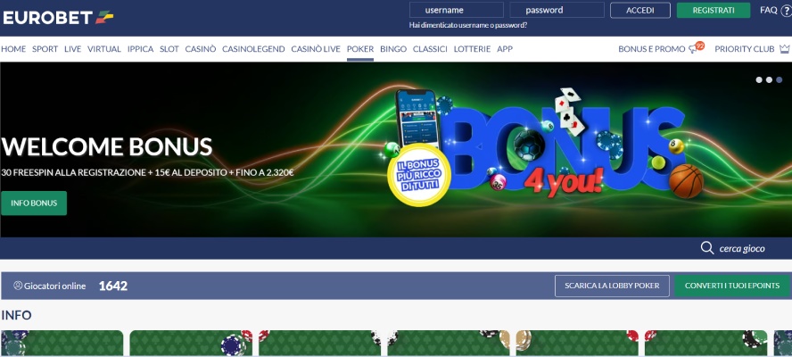 Eurobet Poker pagina iniziale