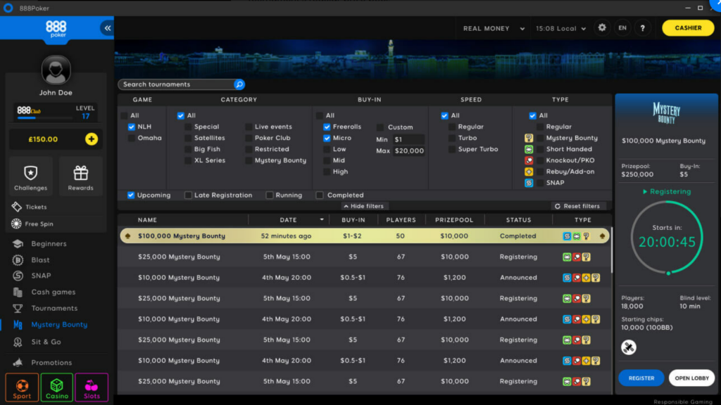 888poker Mystery Bounty Tournaments 2024