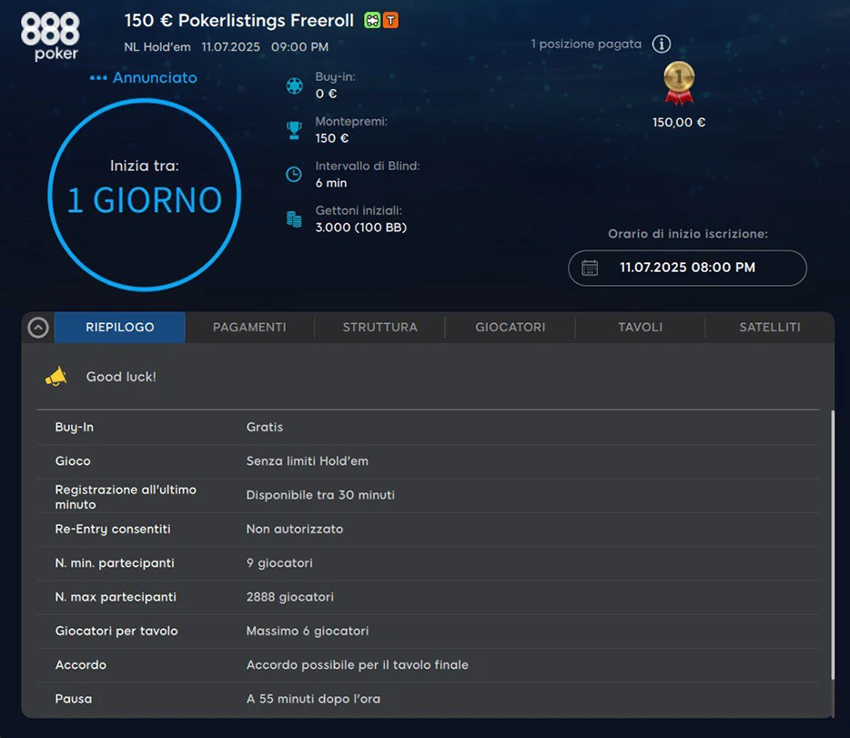 Freeroll PokerListings su 888poker