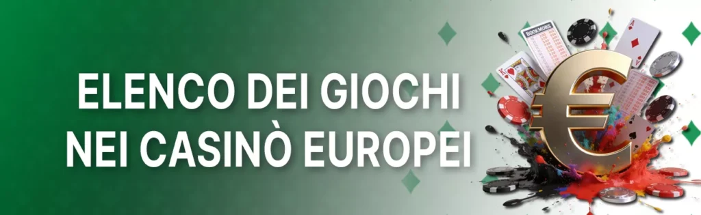 Ecco una selezione dei migliori prodotti da gioco nei casino online europei: slot, roulette, blackjack, poker e giochi con dealer dal vivo.