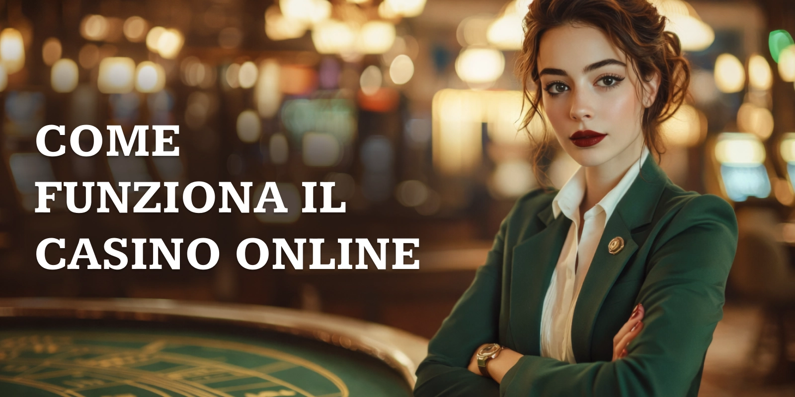 Croupier al casinò online con tavolo da gioco.