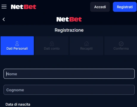 Registrazione del proprio account: