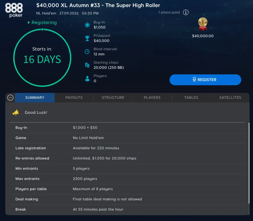 888 Poker Super High Roller
