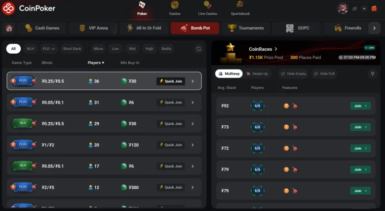 Bomb Pot Games su CoinPoker