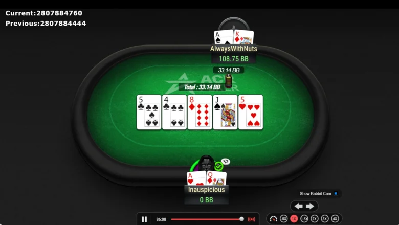 Dopo un'ora il final table è già in heads-up: Martirosian ha uno stack quattro volte superiore a Inauspicious, costretto a difendersi.