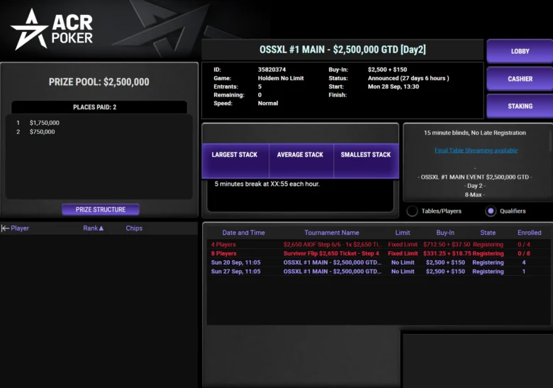 Quattro Main Event con $6,500,000 garantiti: uno in formato multi-flight, gli altri tre su due giornate.