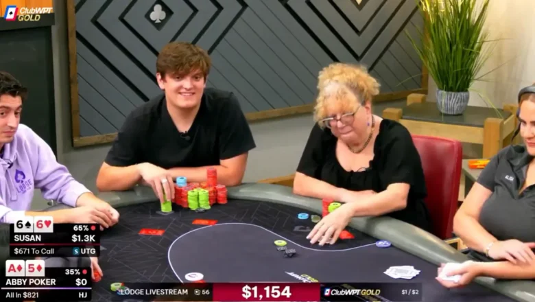 Abby risponde "Non proprio" con una risata nervosa. Susan interpreta la reazione a modo suo e chiama l'all-in.