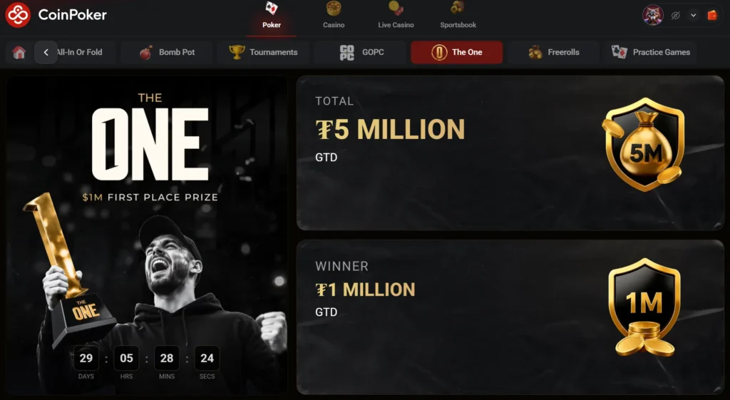 CoinPoker ha creato una sezione dedicata a The One nel client.