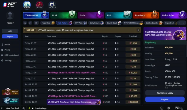 Come trovare il torneo SHR di WPT Global
