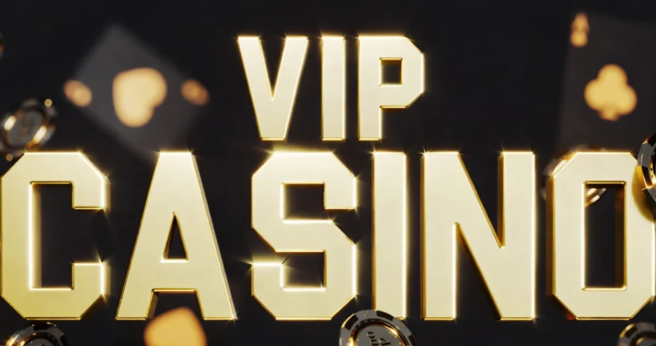 Banner VIP casinò con scritta dorata VIP CASINO e fiches da gioco su sfondo scuro